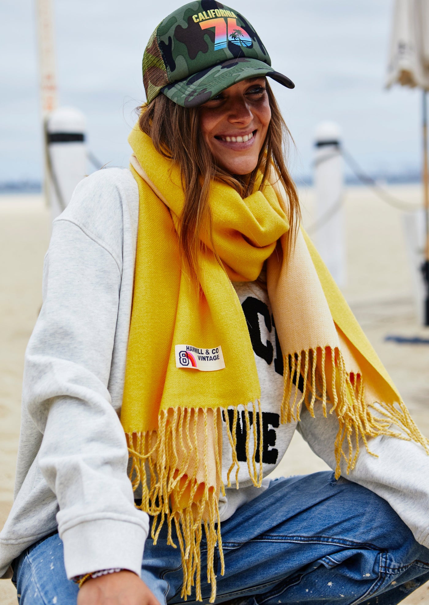 VINTAGE LUXE TASSEL SCARF - YELLOW TWO TONE