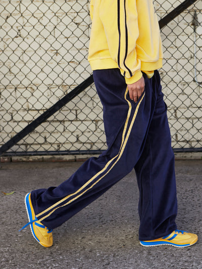 URBAN VELOUR PANT - NAVY/YELLOW
