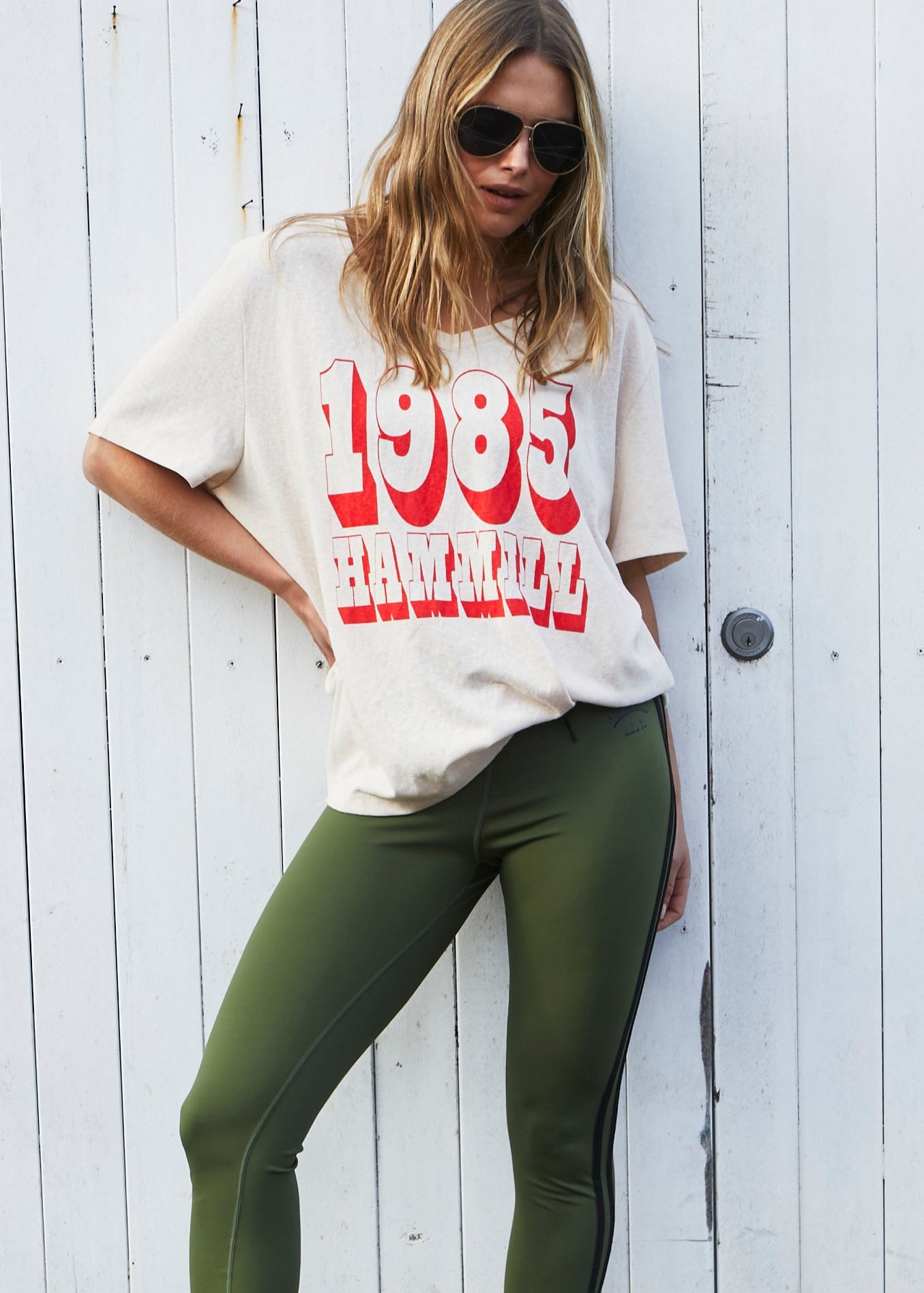 HAMMILL LOGO  V-NECK TEE - NATURAL