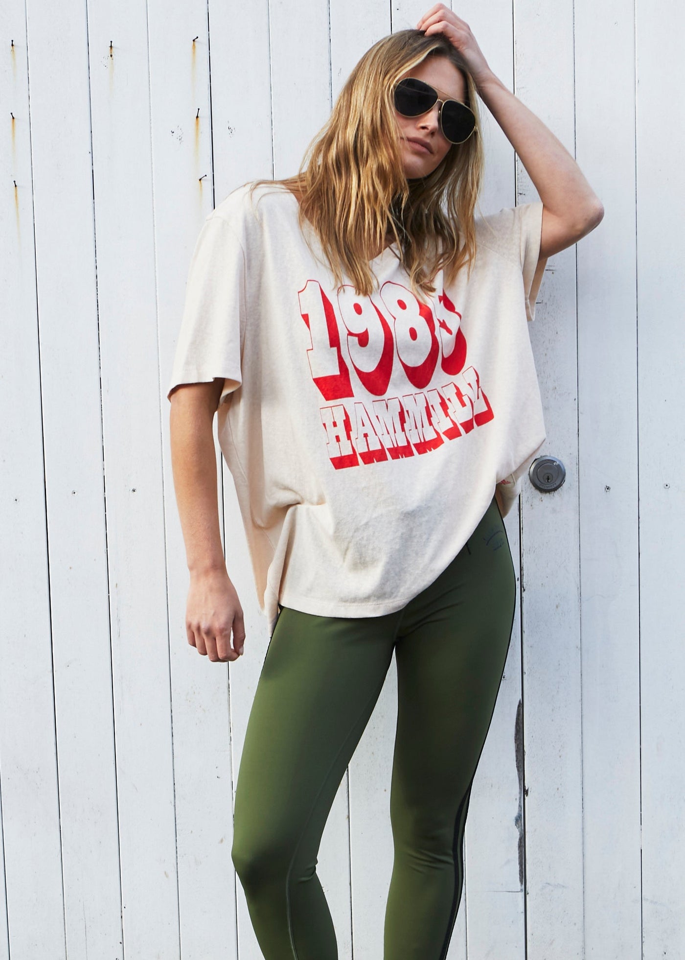 HAMMILL LOGO  V-NECK TEE - NATURAL