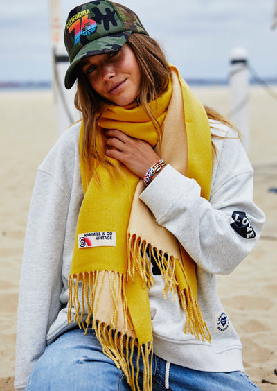 VINTAGE LUXE TASSEL SCARF - YELLOW TWO TONE
