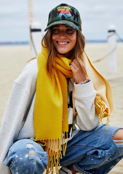 VINTAGE LUXE TASSEL SCARF - YELLOW TWO TONE