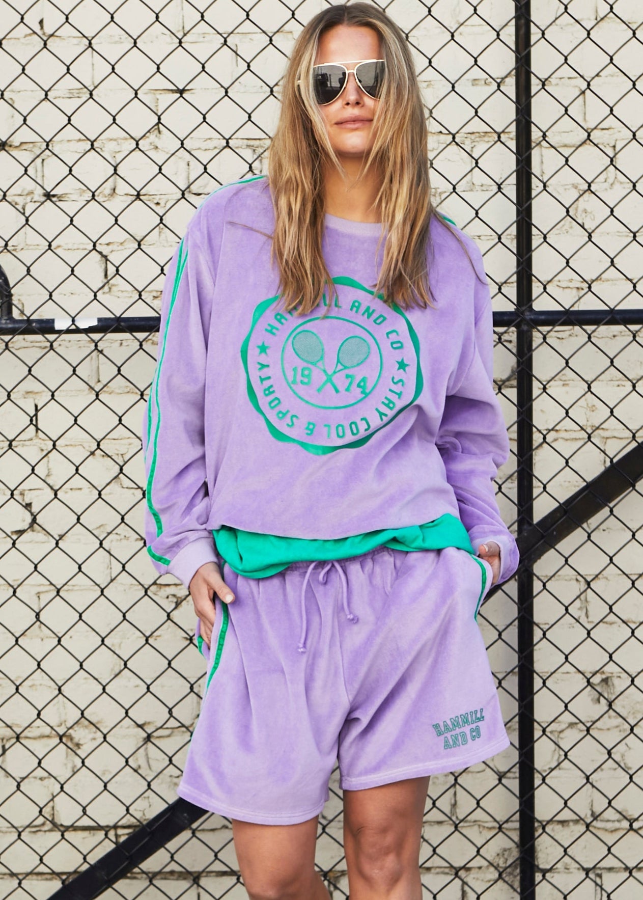 URBAN VELOUR SWEAT - MAUVE/GREEN