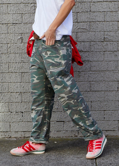 Hammill & Co New camo jean in our best selling Carpenter style fit. Slouchy full length leg that can be cuffed up. 100% cotton canvas (non stretch).