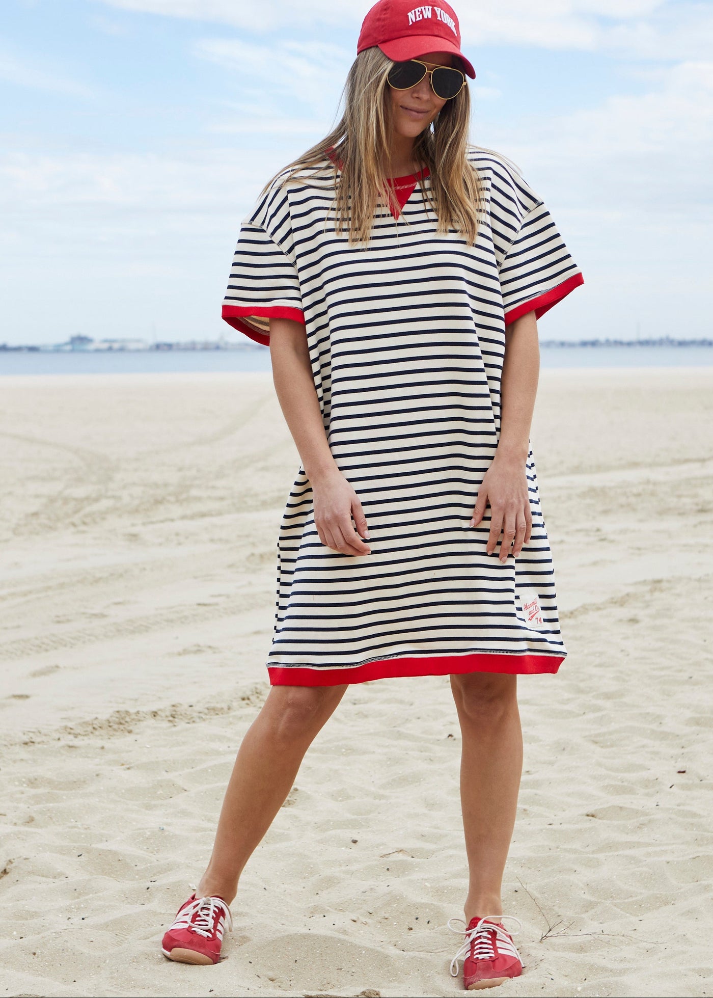 STRIPE  BEACH DRESS - NATURAL/RED