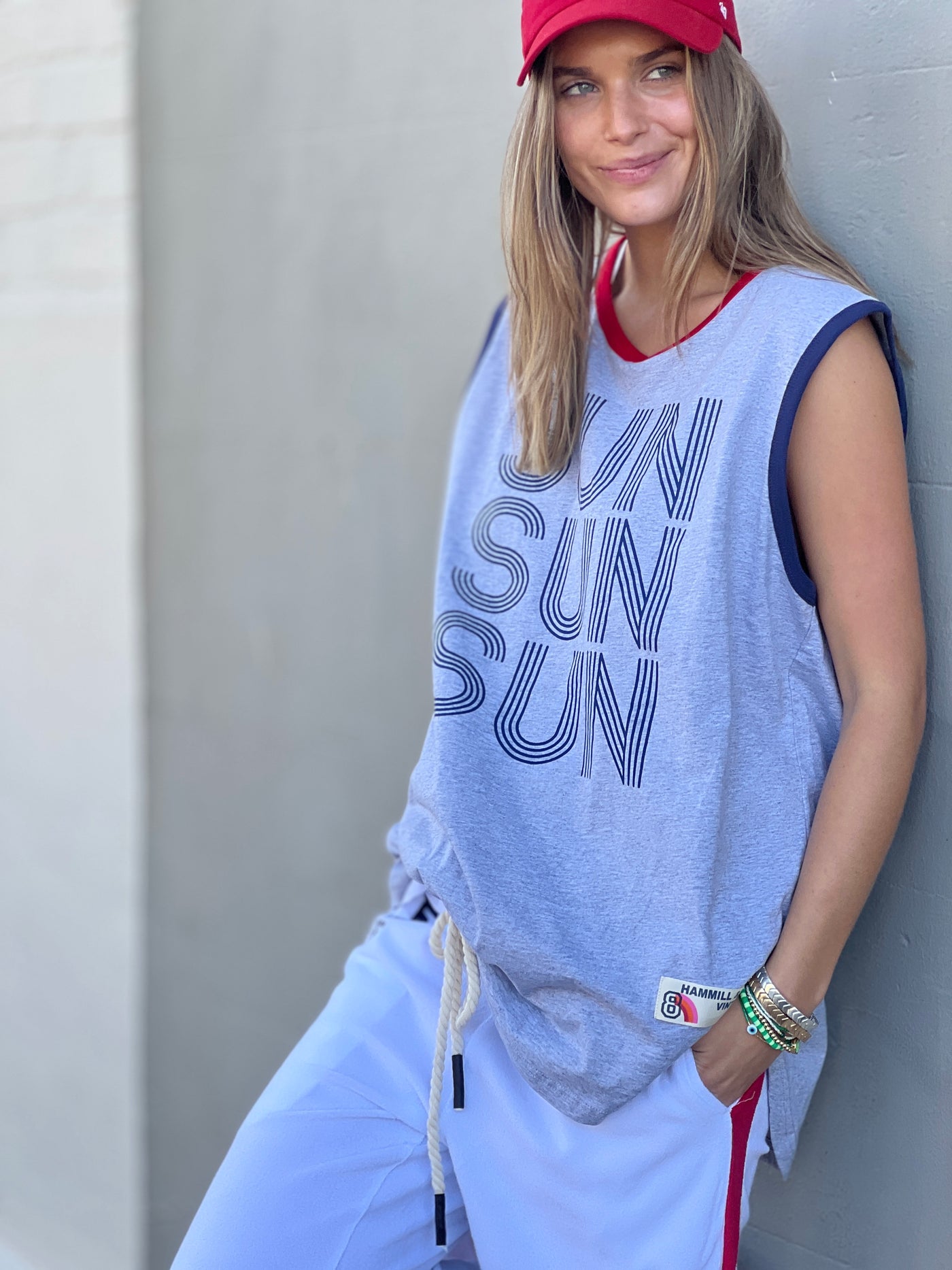 SUN SUMMER TANK - GREY MARLE/ NAVY - SALE