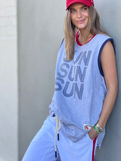 SUN SUMMER TANK - GREY MARLE/ NAVY - SALE
