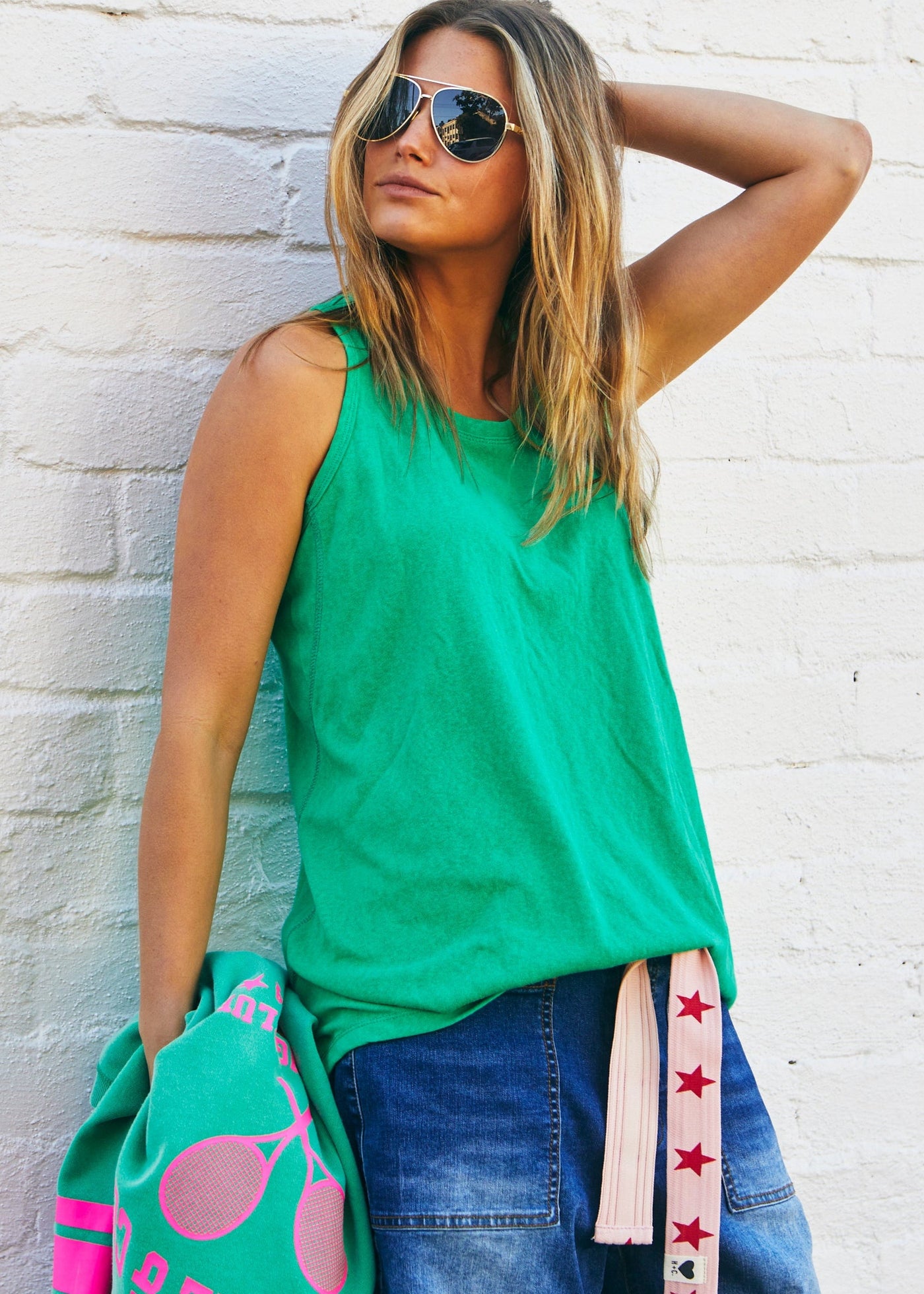 Hammill & Co Layering tank in soft cotton, longer length with scoop front and back hem, wider in the body, wide sleeve opening and lovely non-sheer cotton. Great under all our coloured sweats!