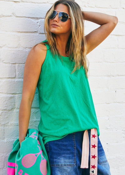 Hammill & Co Layering tank in soft cotton, longer length with scoop front and back hem, wider in the body, wide sleeve opening and lovely non-sheer cotton. Great under all our coloured sweats!