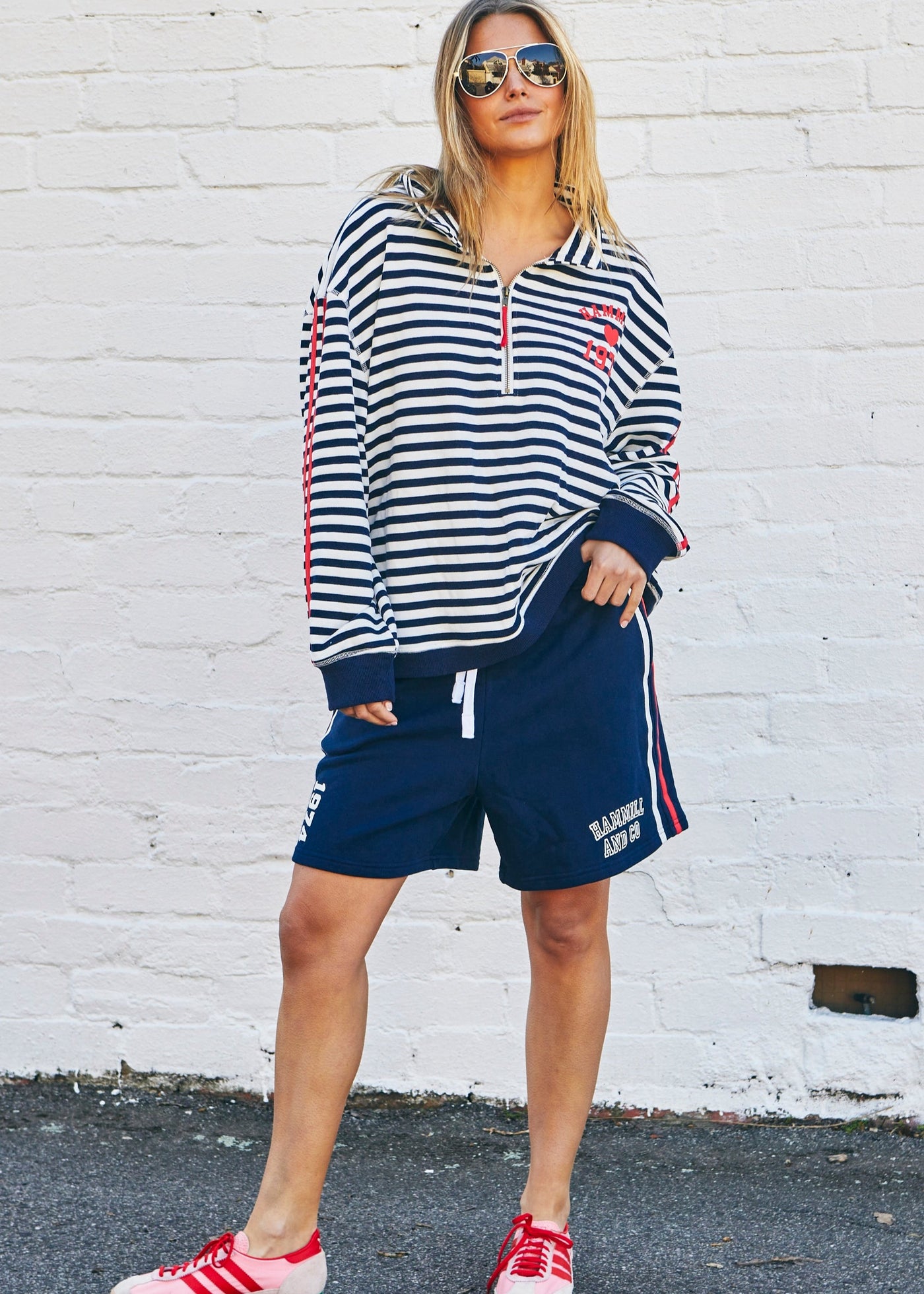 Hammill & Co Navy relaxed, comfy fleece short with elastic waist and white draw cord. Our new fit is the perfect length for a casual look sitting just above the knee.