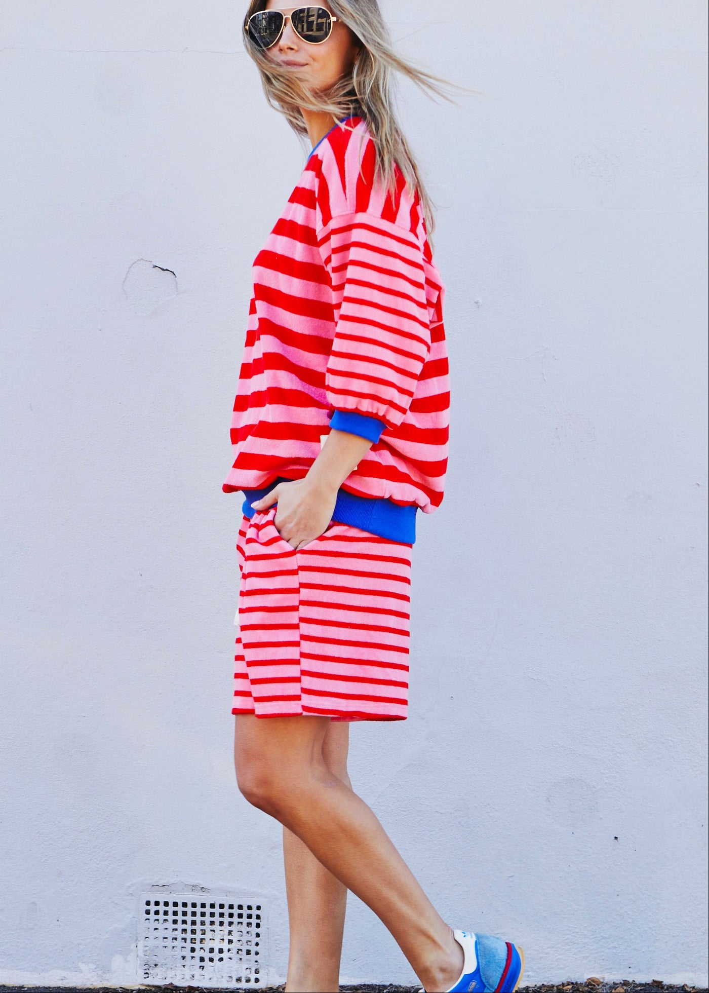 Hammill & Co relaxed terry towelling stripe shorts bring effortless summer energy with their playful soft pink and red stripes!