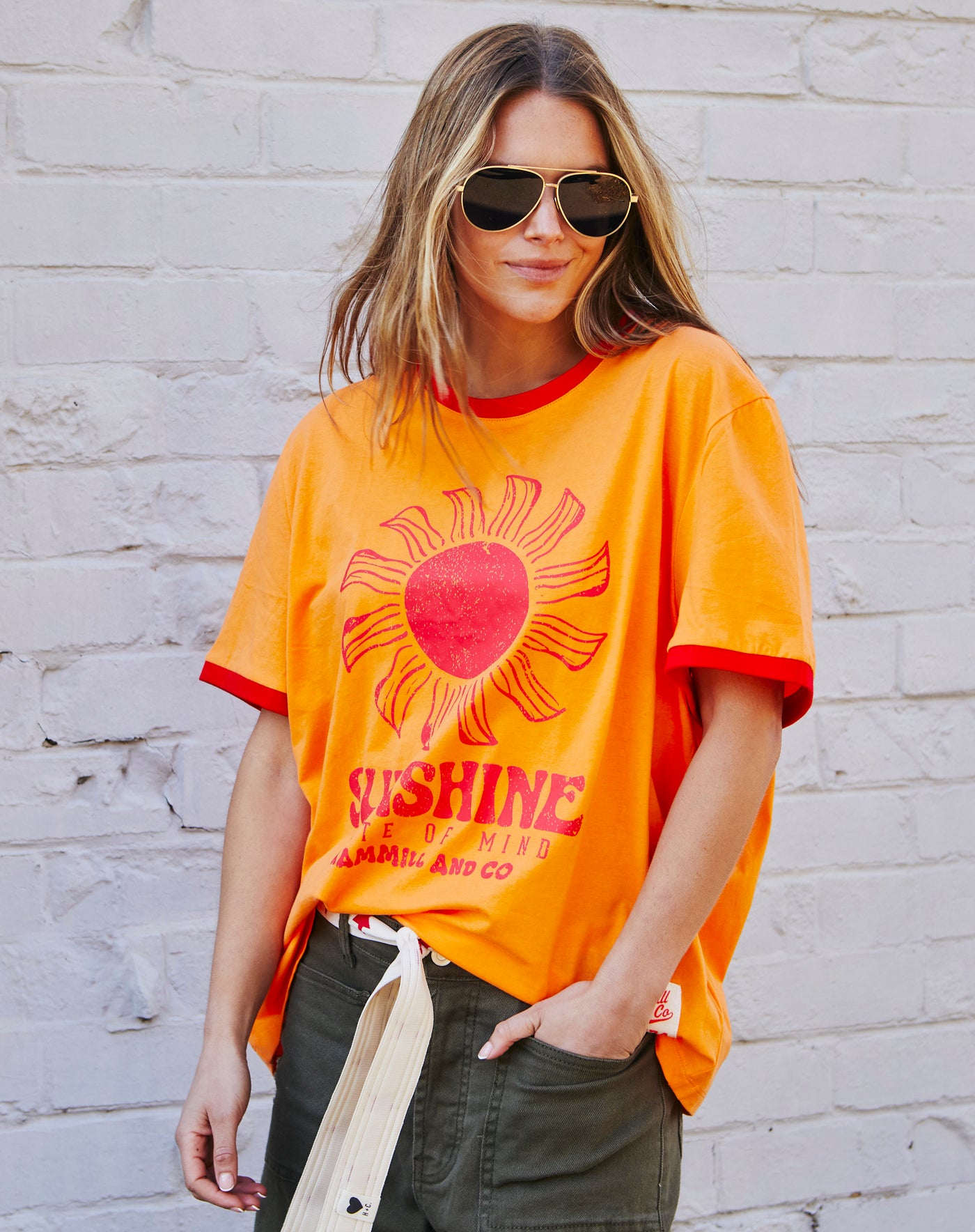 SUNSHINE STATE OF MIND RINGER TEE - ORANGE/RED