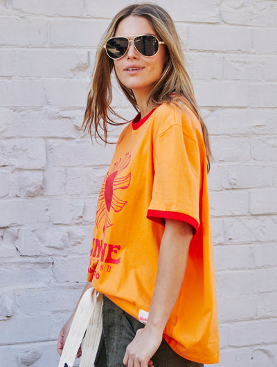 SUNSHINE STATE OF MIND RINGER TEE - ORANGE/RED